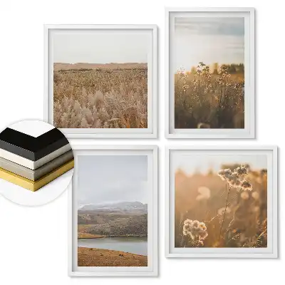 Set de 4 tablouri înrămate cu peisaje de toamnă în culori naturale