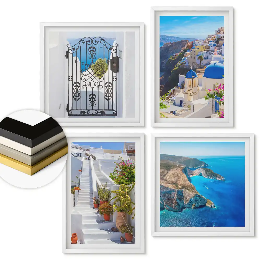 Set de 4 tablouri înrămate cu peisaje din Grecia