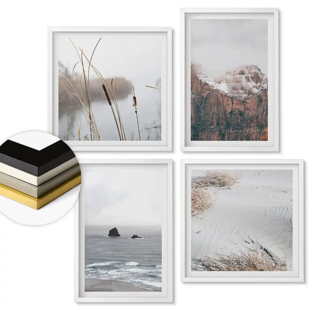 Set 4 tablouri înrămate Frumusețe naturală în stil minimalist