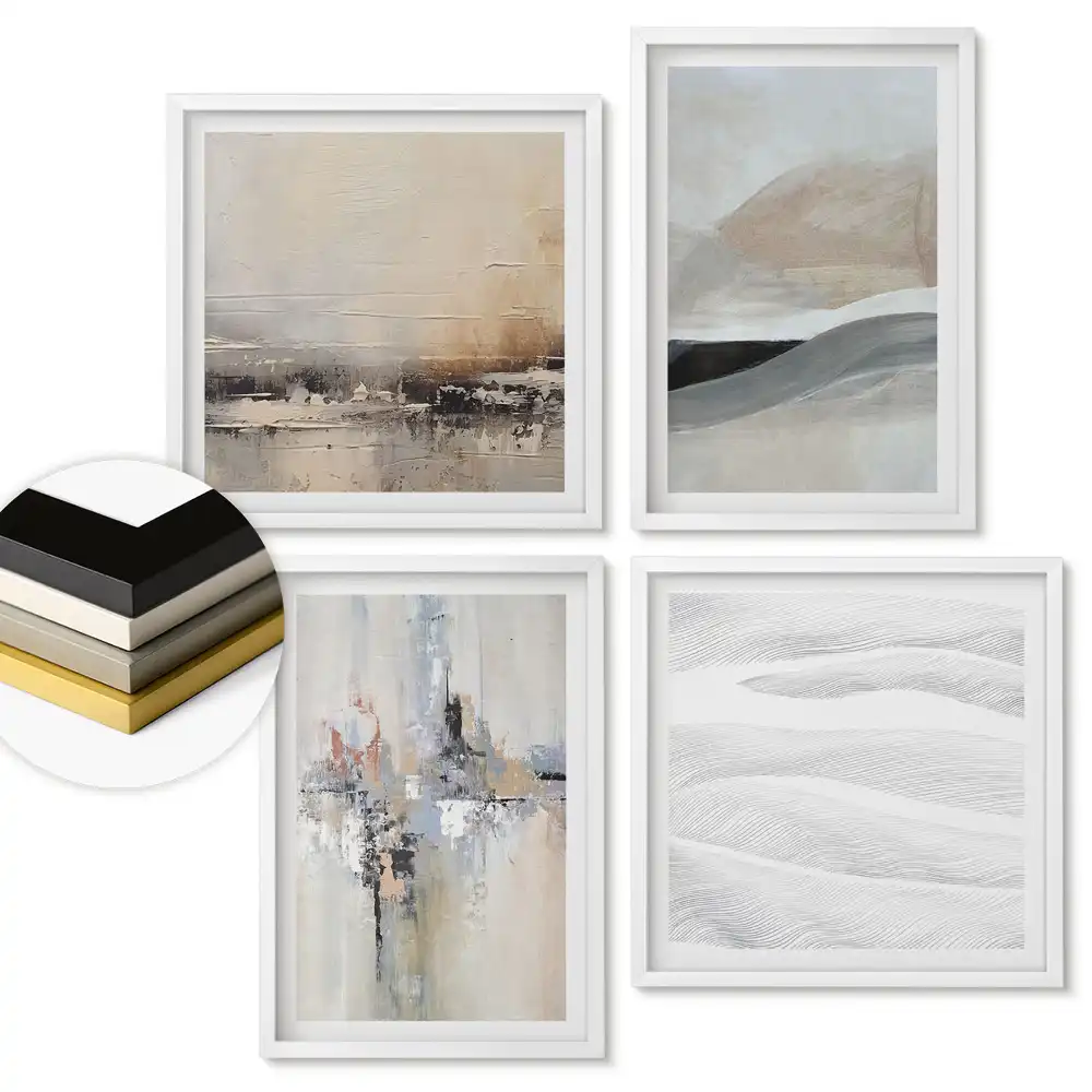 Set de tablouri înrămate cu peisaje abstracte în culori discrete