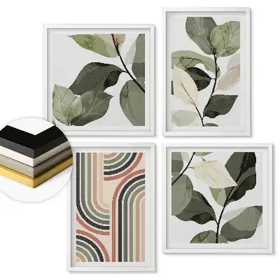 Set de 4 tablouri înrămate cu tematică botanică în stil modern
