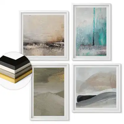 Set de tablouri înrămate cu peisaje abstracte în culori discrete