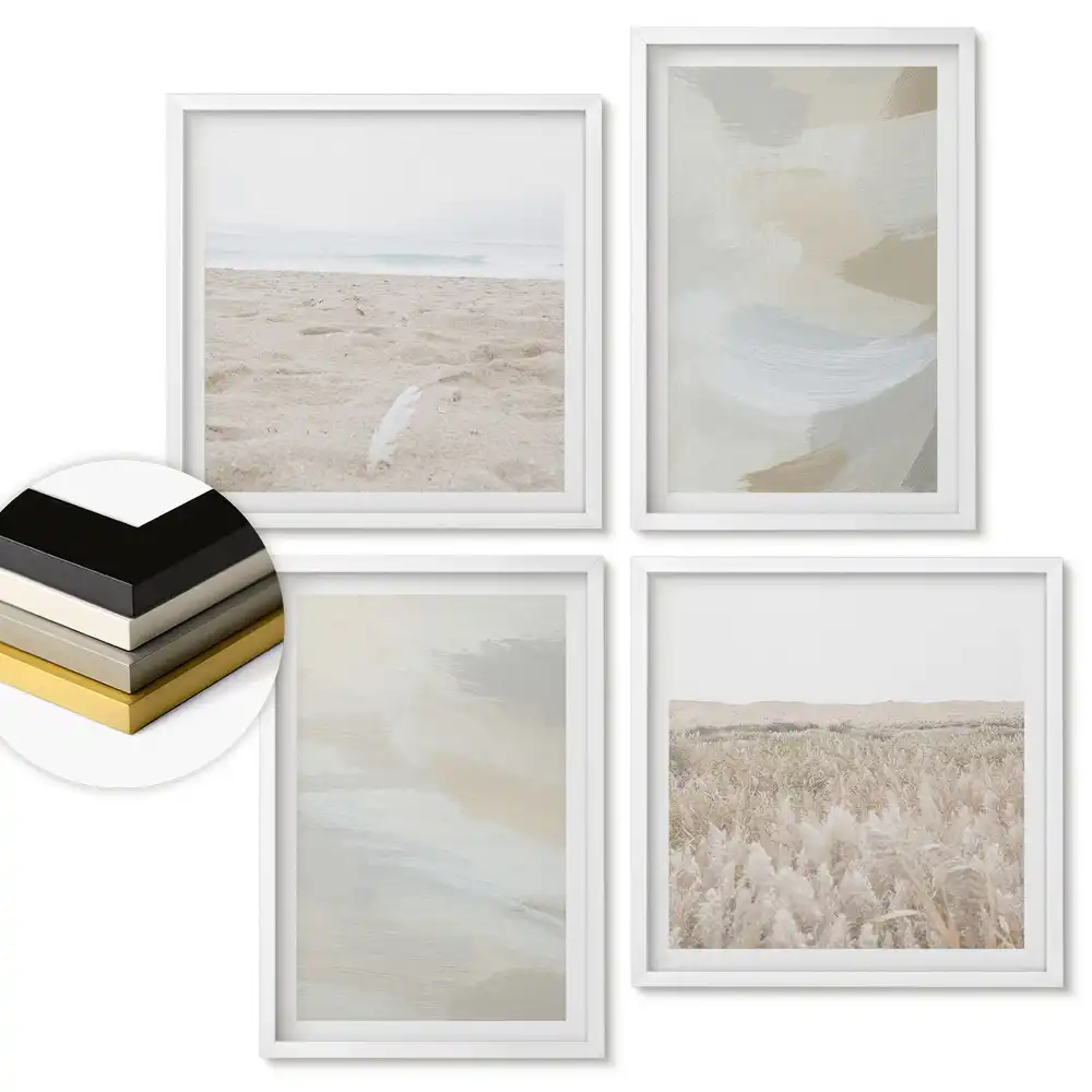 Set de 4 tablouri înrămate Frumusețe naturală în nuanțe delicate