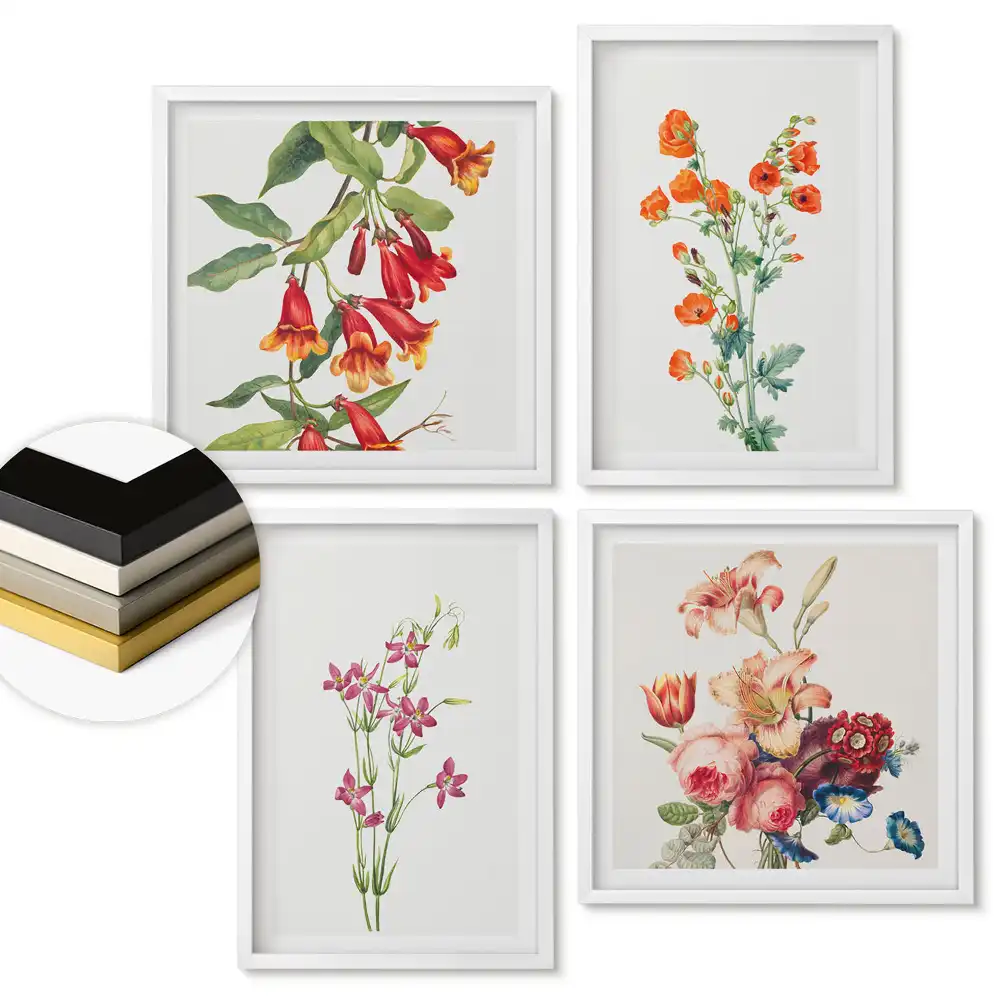 Set 4 tablouri înrămate Inspirații florale în culori delicate
