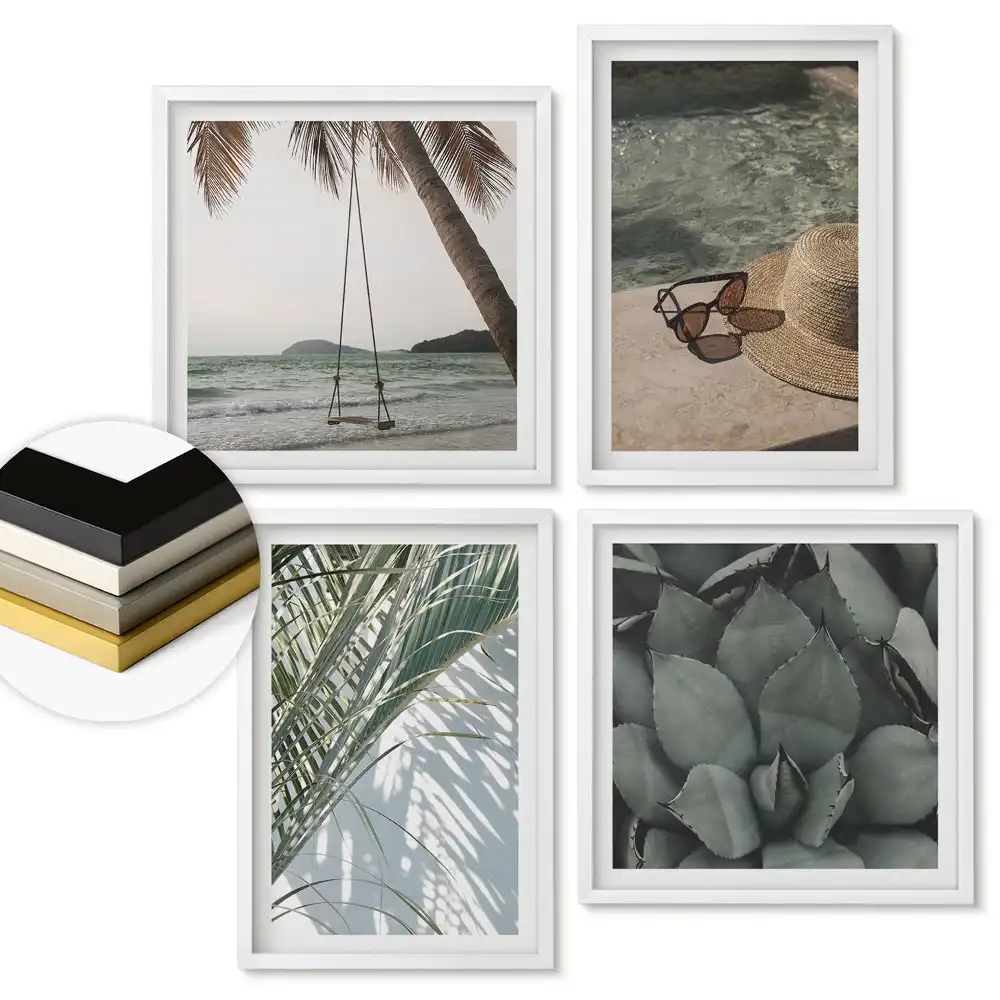 Set 4 tablouri înrămate Inspirații tropicale în tonuri calme
