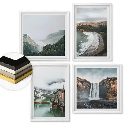 Set de 4 tablouri înrămate cu peisaje pitorești din natură și apă