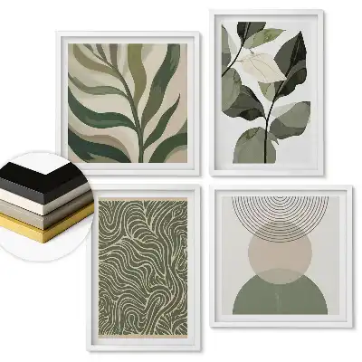 Set de tablouri înrămate cu modele abstracte în nuanțe de verde