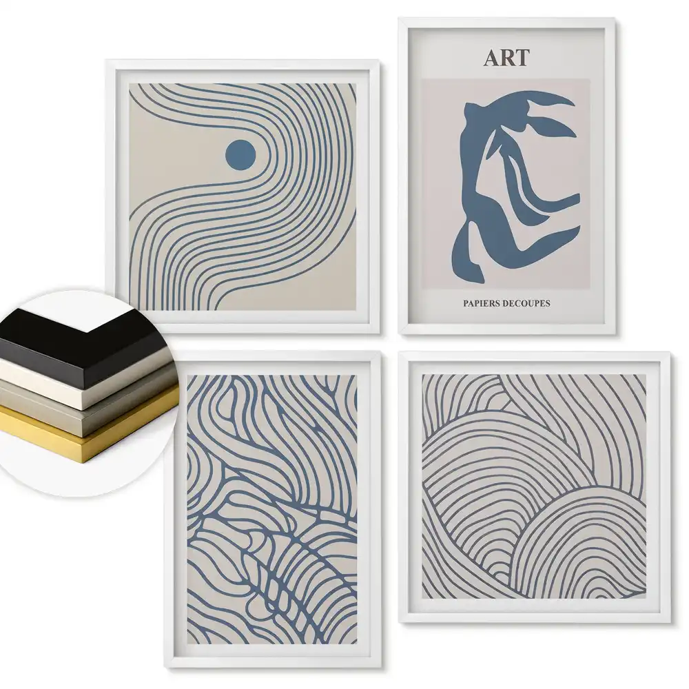 Set 4 tablouri înrămate cu modele abstracte în culori discrete
