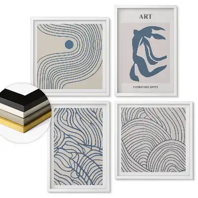 Set 4 tablouri înrămate cu modele abstracte în culori discrete