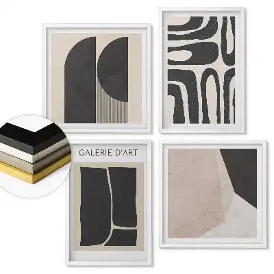 Set de 4 tablouri înrămate cu abstracțiuni moderne în tonuri pământii