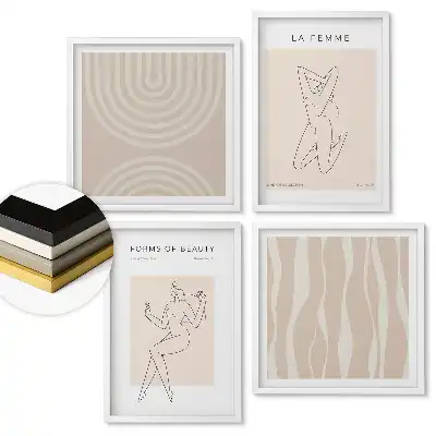 Set de tablouri înrămate cu forme abstracte și frumusețe feminină