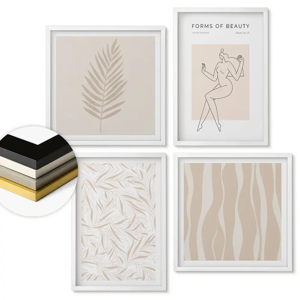 Set de 4 tablouri înrămate cu design minimalist artistic