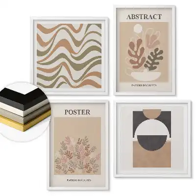 Set 4 tablouri înrămate cu grafică modernă în culori discrete