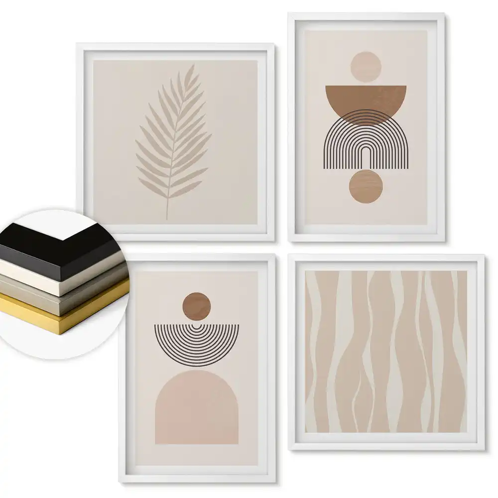 Set de 4 tablouri înrămate cu compoziții minimaliste în culori discrete