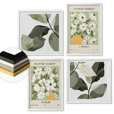 Set 4 tablouri înrămate Piețele de flori din Dublin și Londra