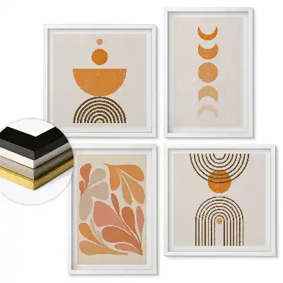 Set de 4 tablouri înrămate cu forme abstracte în culori calde