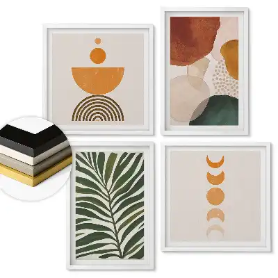 Set de 4 tablouri înrămate cu compoziții moderne cu natură și forme
