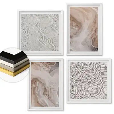 Set de 4 tablouri înrămate cu modele abstracte în nuanțe de bej