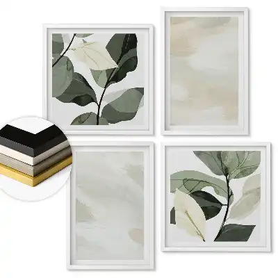 Set de 4 tablouri înrămate cu accente vegetale în stil minimalist