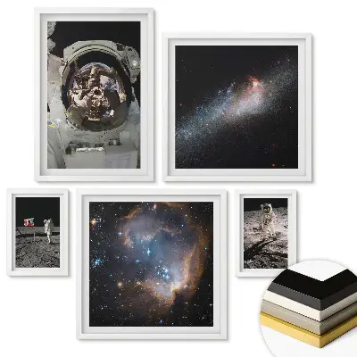 Set de 5 tablouri înrămate cu tematică Descoperiri spațiale și călătorii galactice