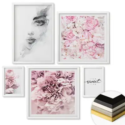Set 5 tablouri înrămate Inspirații florale în nuanțe pastelate