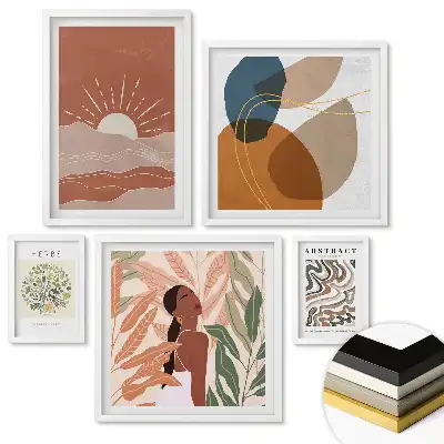 Set de 5 tablouri înrămate cu grafică modernă pentru interior