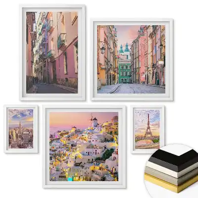 Set de 5 tablouri înrămate Orașe magice la apus