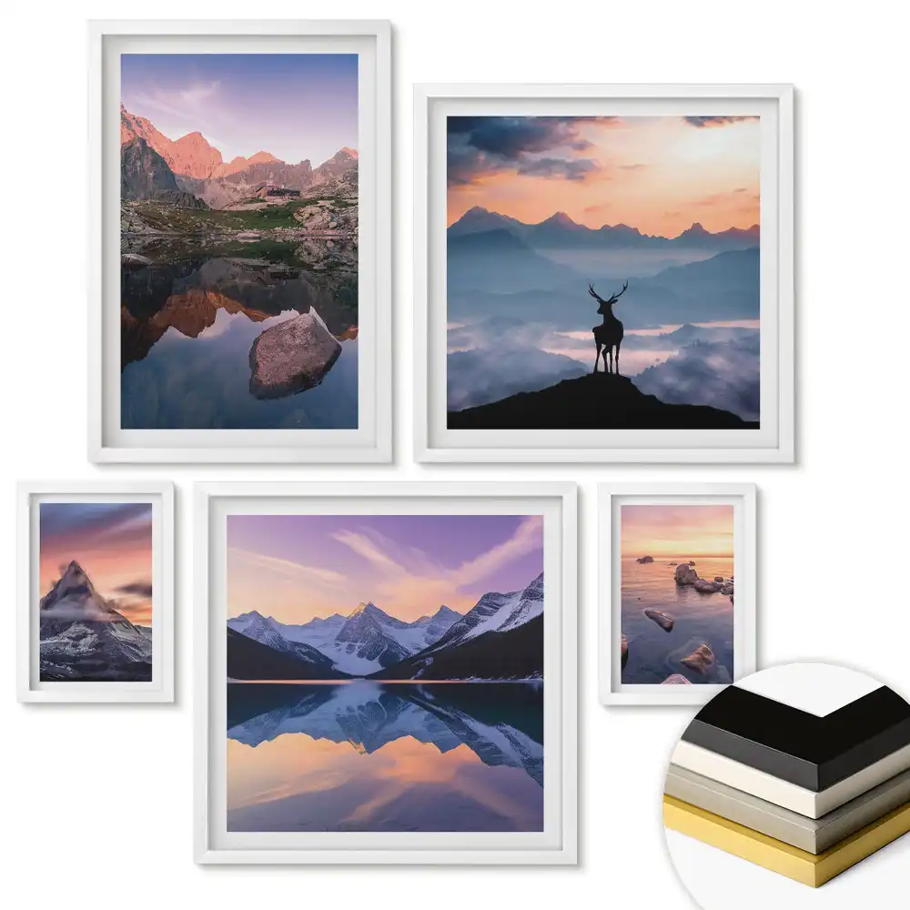 Set de 5 tablouri înrămate cu peisaje naturale liniștitoare