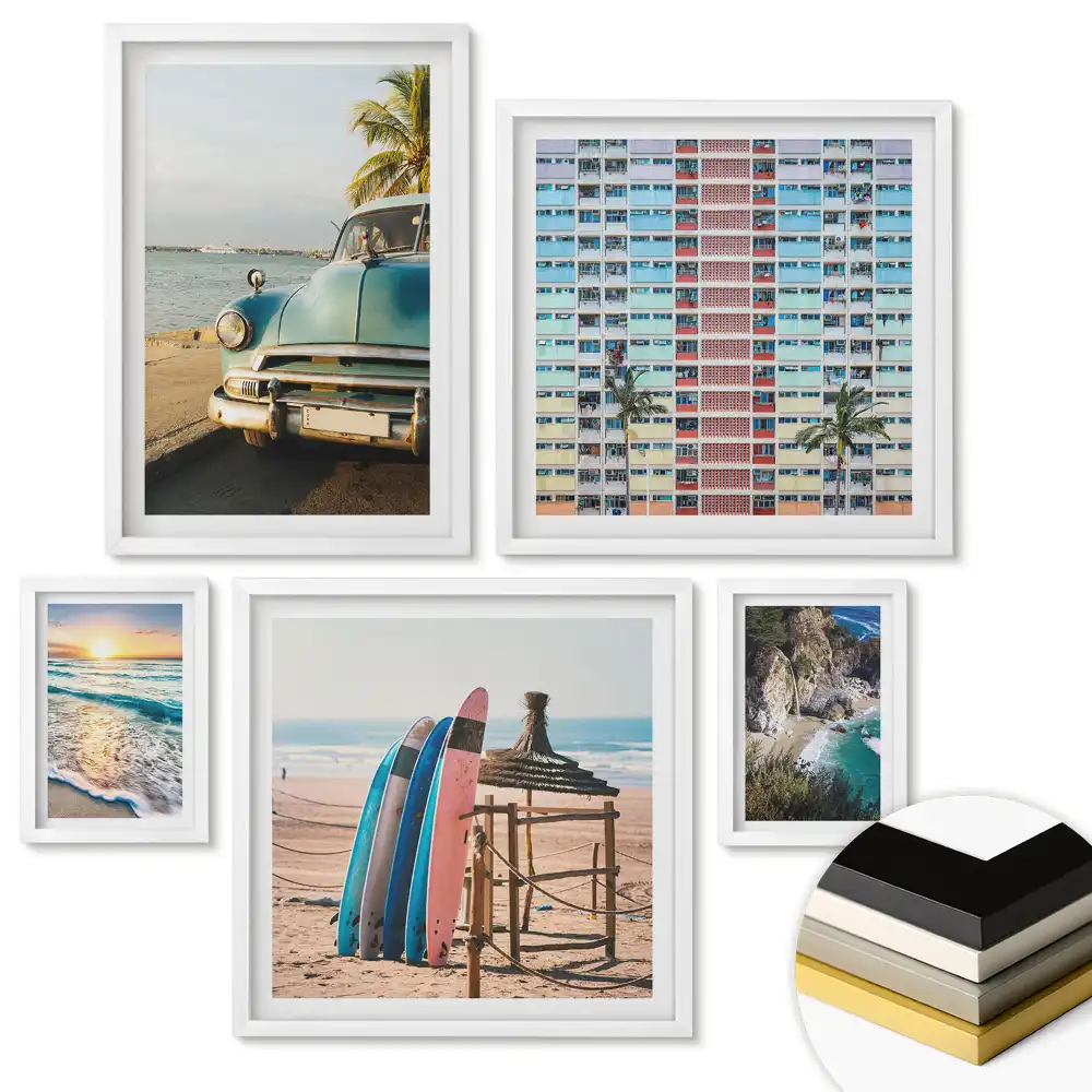 Set 5 tablouri înrămate Amintiri colorate dintr-o vacanță la mare