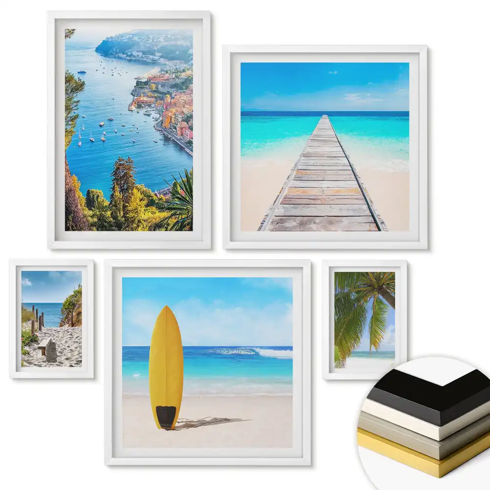 Set 5 tablouri înrămate cu plaje paradisiace și mare calmă