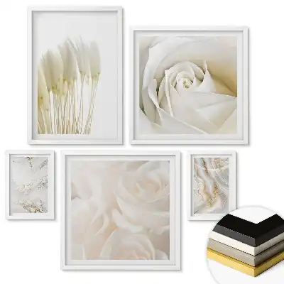 Set de 5 tablouri înrămate Eleganță în alb și auriu