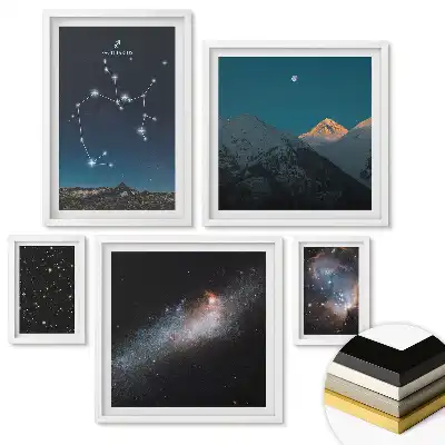Set de tablouri înrămate cu peisaje cosmice și constelații stelare