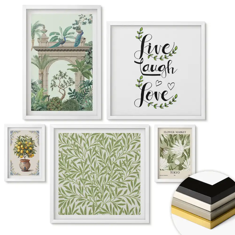 Set 5 tablouri înrămate cu motive botanice pentru design interior