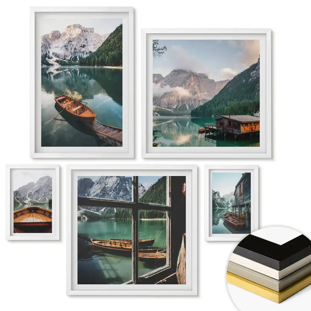 Set 5 tablouri înrămate cu vederi pitorești ale lacurilor de munte