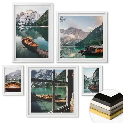 Set 5 tablouri înrămate cu vederi pitorești ale lacurilor de munte