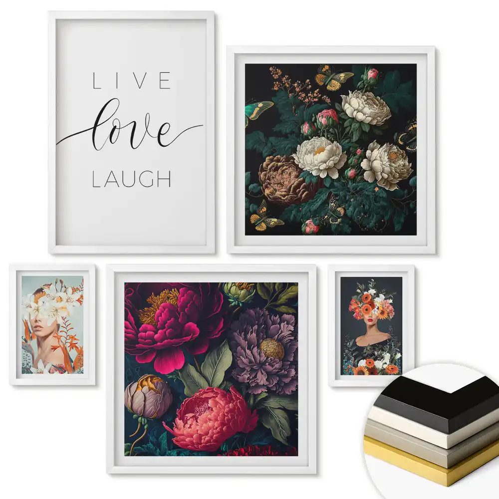 Set de 5 tablouri înrămate cu motive florale în stil modern