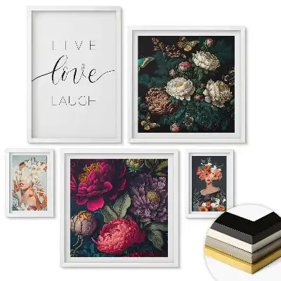 Set de 5 tablouri înrămate cu motive florale în stil modern