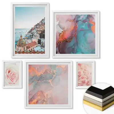 Set de tablouri înrămate cu peisaje abstracte în culori pastelate