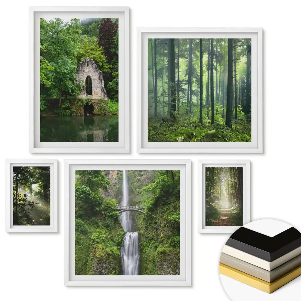 Set de 5 tablouri înrămate Colțuri verzi ale naturii și cascade