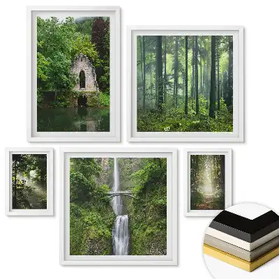Set de 5 tablouri înrămate Colțuri verzi ale naturii și cascade