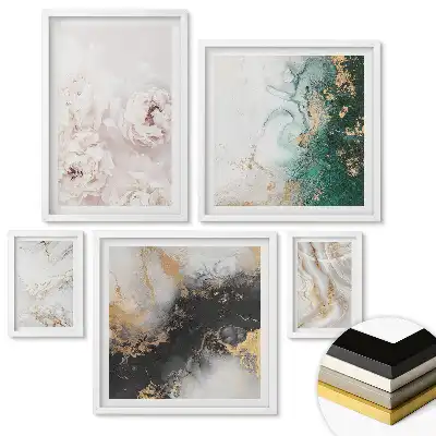 Set de tablouri înrămate Eleganța marmurei cu accente aurii