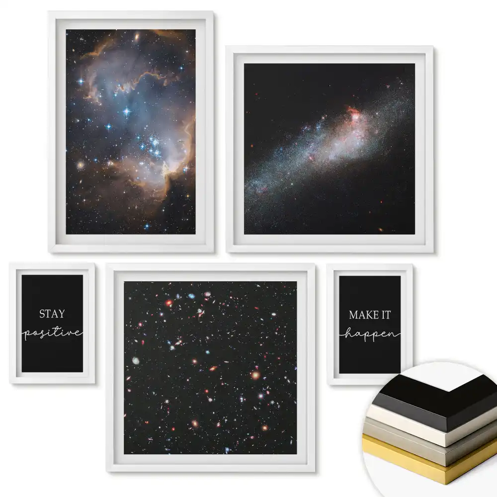 Set 5 tablouri înrămate Inspirații cosmice pentru gândire pozitivă