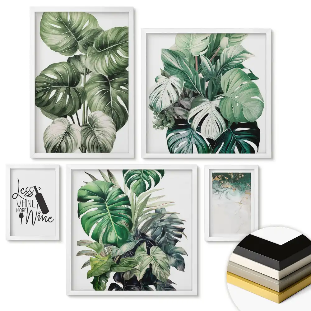 Set de 5 tablouri înrămate Inspirații din plante cu o notă de vin