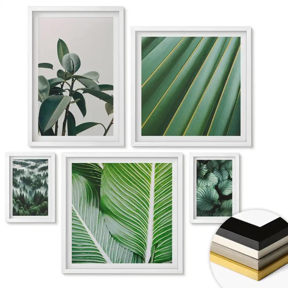 Set de 5 tablouri înrămate Armonia verde a naturii în grafică
