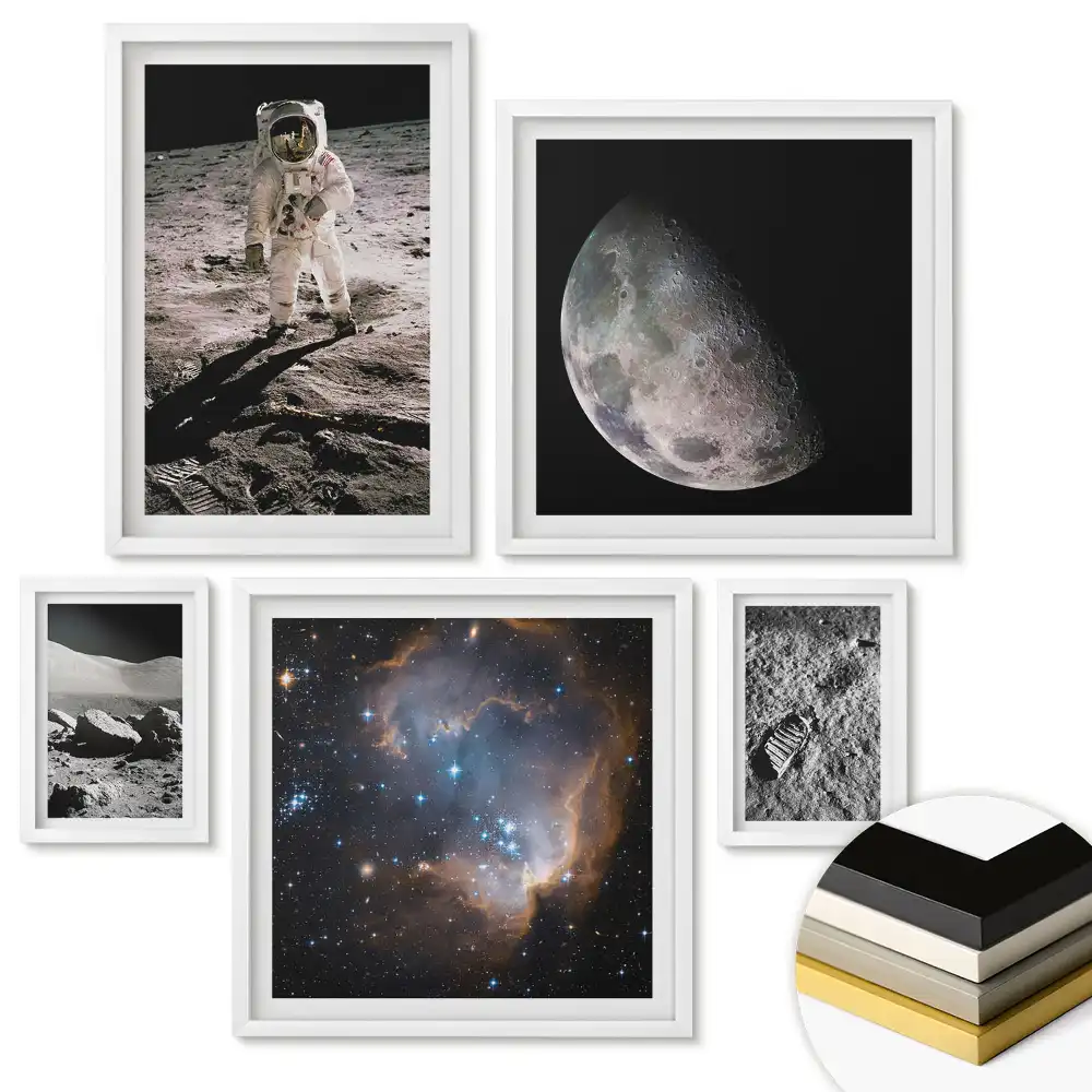 Set de tablouri înrămate Călătorii spațiale și descoperiri lunare