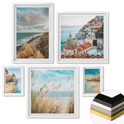 Set de 5 tablouri înrămate cu vederi pitorești ale naturii și arhitecturii