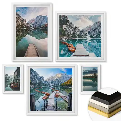 Set de 5 tablouri înrămate cu peisaj montan și lac pitoresc