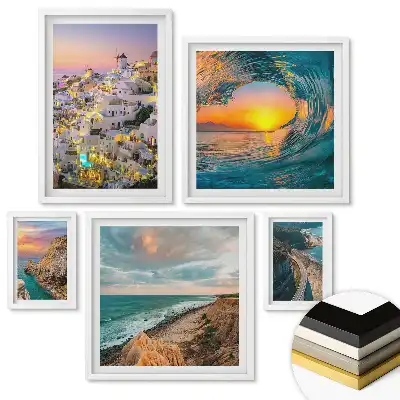 Set de 5 tablouri înrămate cu peisaje din natură și arhitectură