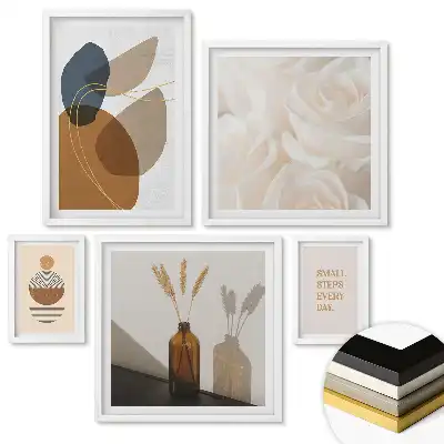 Set de tablouri înrămate cu motive florale, mesaje motivaționale și forme abstracte