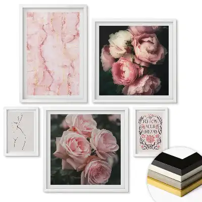 Set de 5 tablouri înrămate cu flori și motive decorative